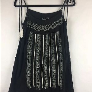 Raviya Black Cotton Gauze Embroidered Tassel Tie Shoulder Cover Up Dress Medium